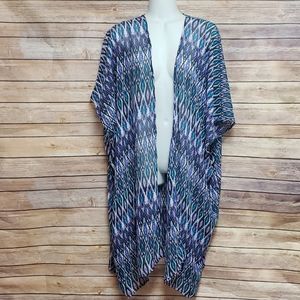 Sheer Purple Print Kimono Cardigan Cover ups